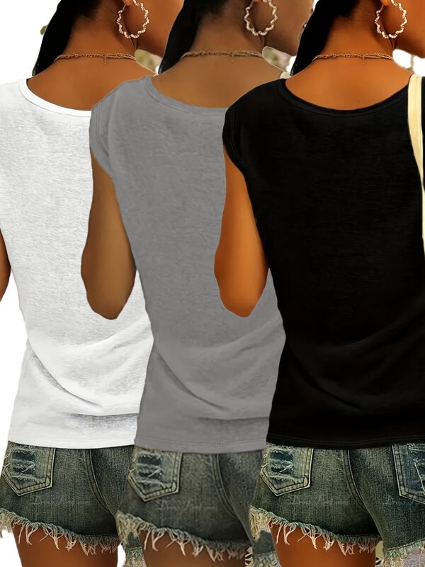 Women's 3pcs V-Neck T-Shirts - Casual Short Sleeve, Solid Color, Breathable Polyester Blend, Machine Washable - Perfect for Spring & Summer - Image 8
