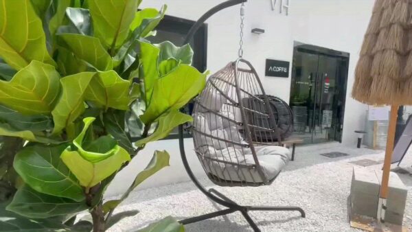 Swing Egg Chair with Stand, Hammock Chair, UV Resistant, Hanging Chair with Cushion, Guardrail, Cup Holder, Anti-Rust, Foldable Frame, 350lbs Capacity, for Porch Backyard,, Includes A Unique Design Cup Holder And Guardrail - Image 9